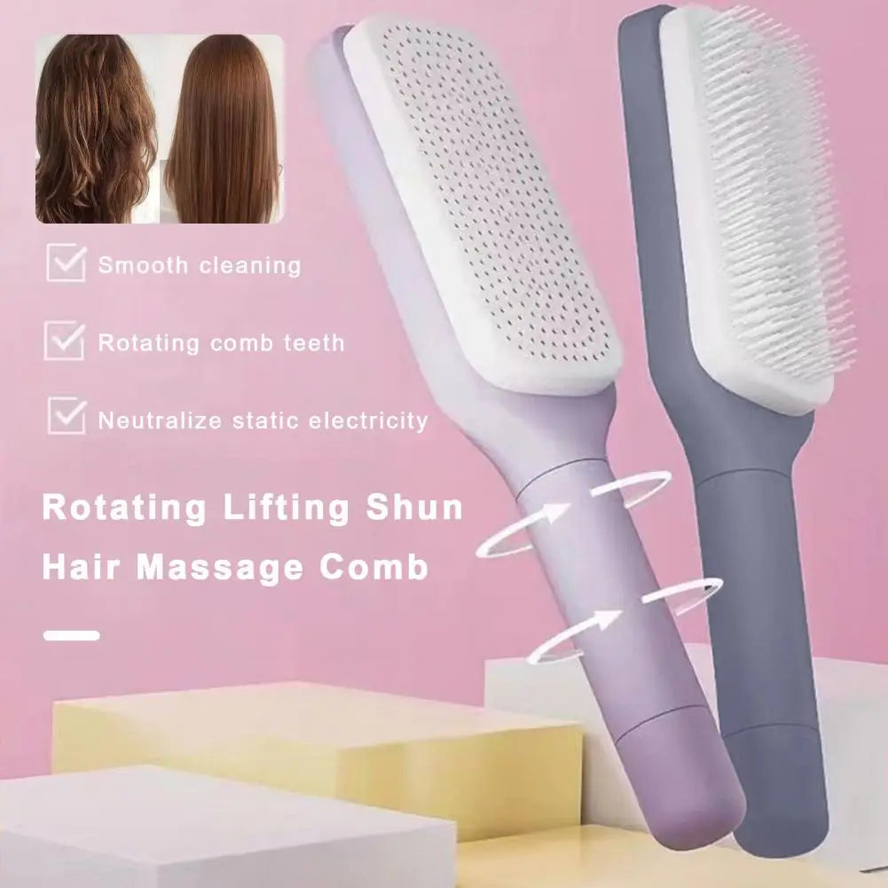 Rotating Comb Long Handle Anti-static Scalp Massage Hair Comb for Women Self Hair Brush with Retractable Comb Hairdressing Tool