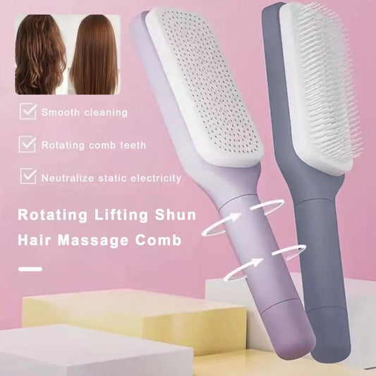 Rotating Comb Long Handle Anti-static Scalp Massage Hair Comb for Women Self Hair Brush with Retractable Comb Hairdressing Tool